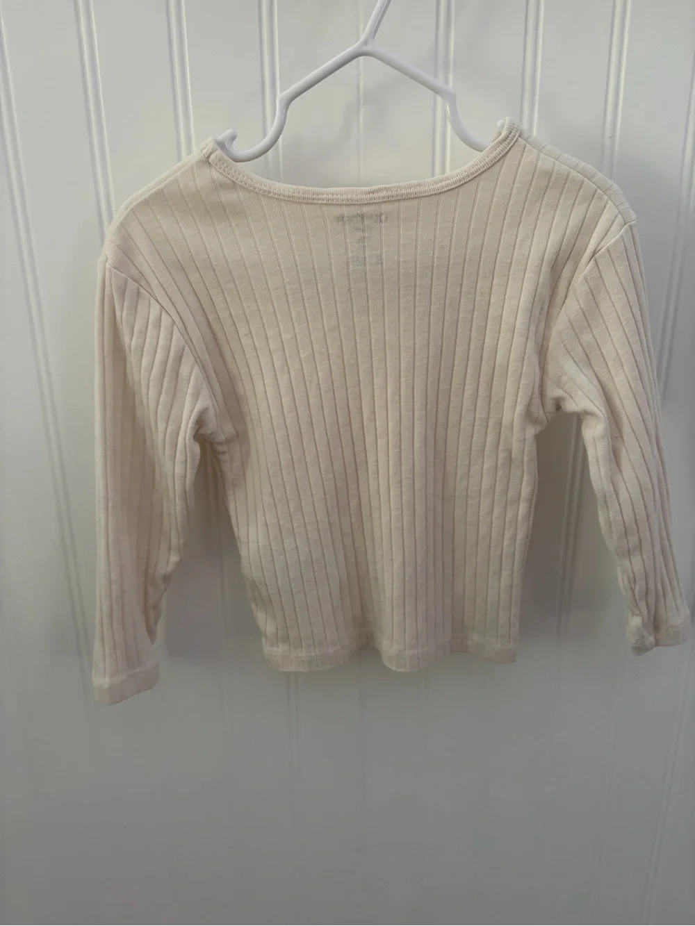 Cream Ribbed Long-Sleeve Baby Girl Top with Heart & Snowflake Embroidery